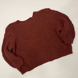 Maurice’s XXL cranberry boxy cropped 3/4 sleeve pointelle knit pullover sweater